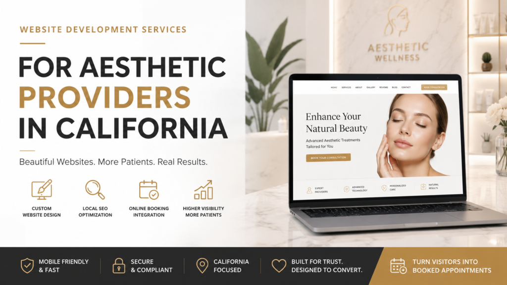 Expert website development services for aesthetic providers in California. Custom med spa websites, SEO, local search optimization, and patient-focused design.